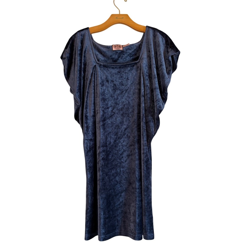 Juicy Couture Y2K Navy Blue Velour Square Neck Dolman‎ Sleeve Tunic Dress  SZ L